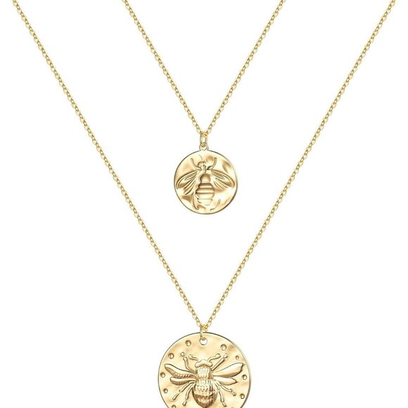 Jewelry - Gold Layered Necklaces for Women - 14K Gold Plated Handmade Multilayer Bar Pearl